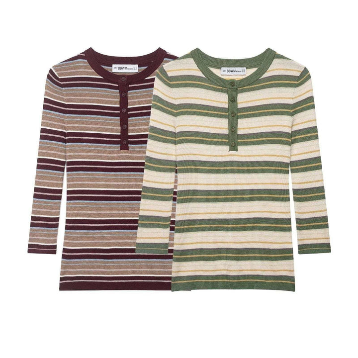 Damen Rippstrick-Longsleeve mit Henley-Knopfleiste und feinem Streifenmuster Echo Archiv