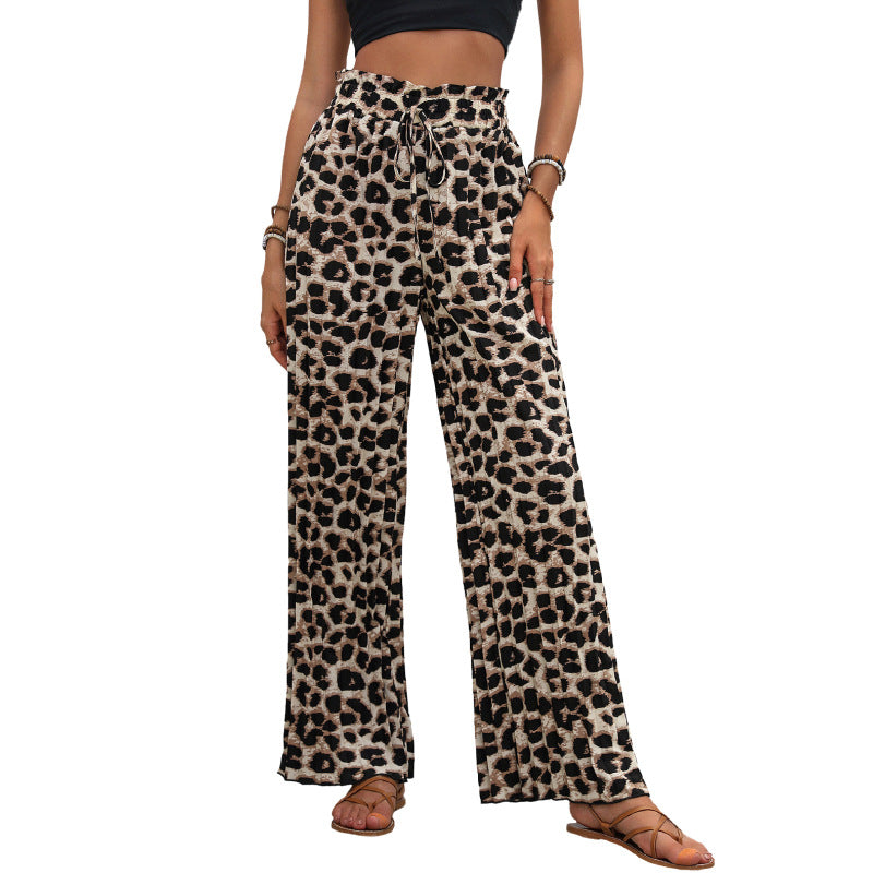 Damen Leichte Palazzo-Hose mit elastischem Bund, Bindekordel und Animal-Print Echoarchiv