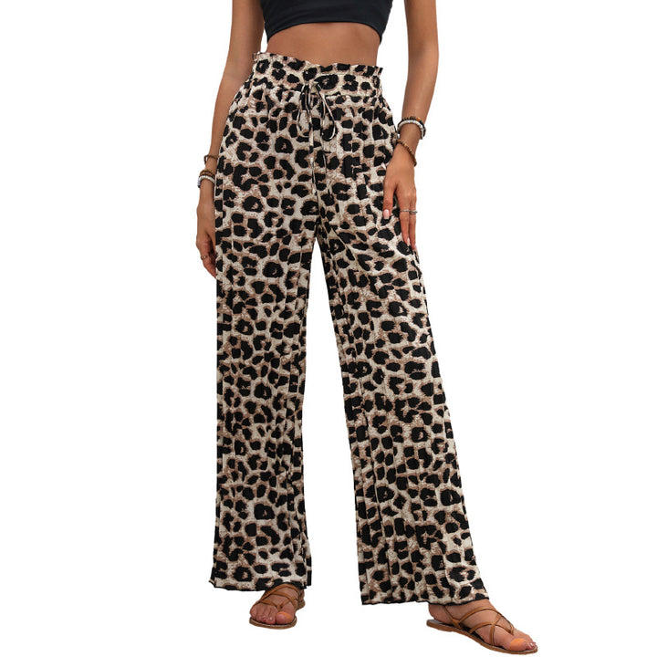 Damen Leichte Palazzo-Hose mit elastischem Bund, Bindekordel und Animal-Print Echoarchiv