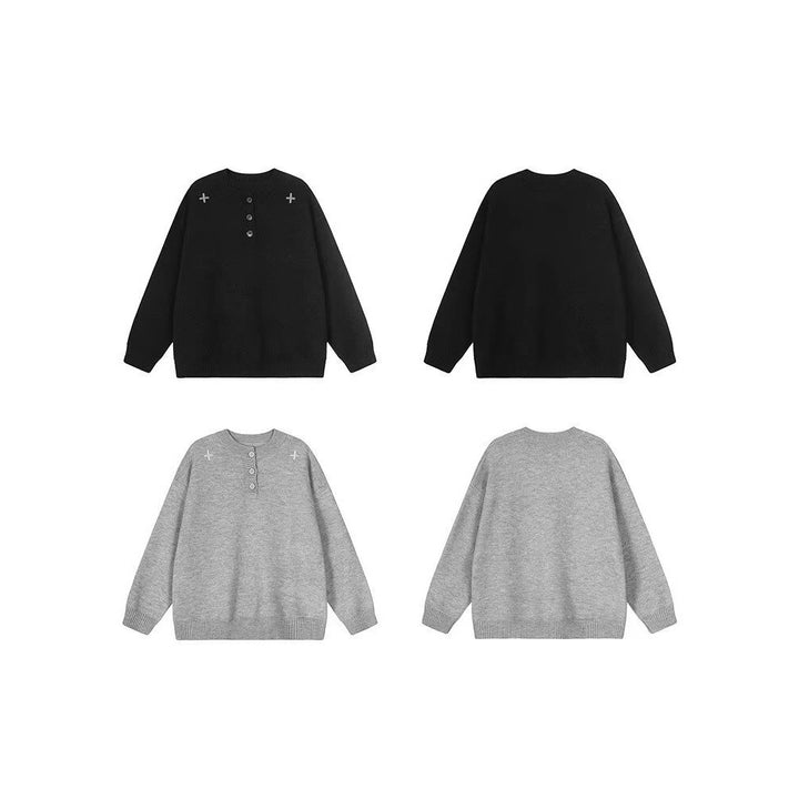 Damen Modischer Oversized Pullover mit Knopfleiste Echoarchiv