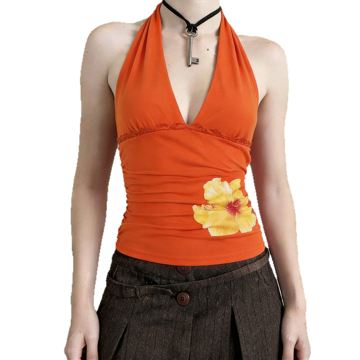 Damen Halter-Tank-Top mit floralem Design und Raffung Echo Archiv