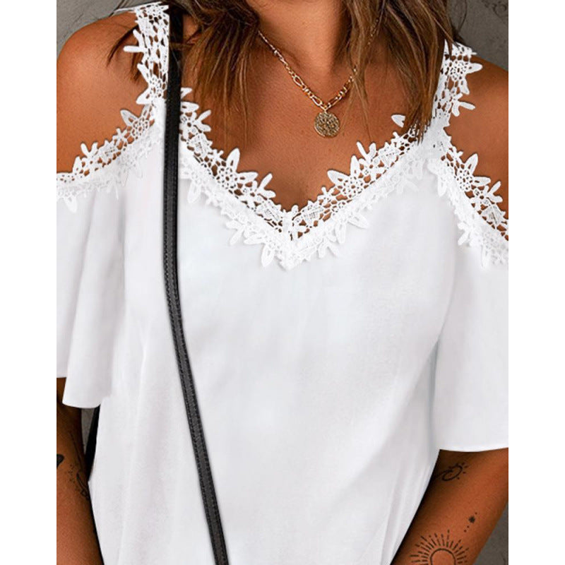 Damen Cold-Shoulder Spitzenbesatz Oberteil Echoarchiv