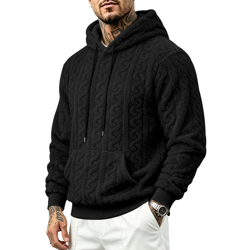 Herren Teddy-Fleecepullover mit Zopfmuster, Kapuze und Kängurutasche Echoarchiv