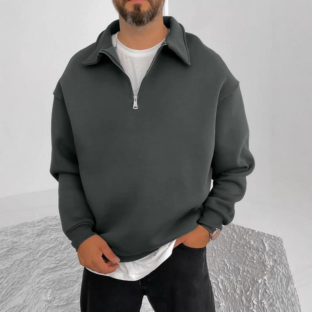 Herren Oversize Halbzip-Sweatshirt mit aufgestelltem Kragen – Cavarno