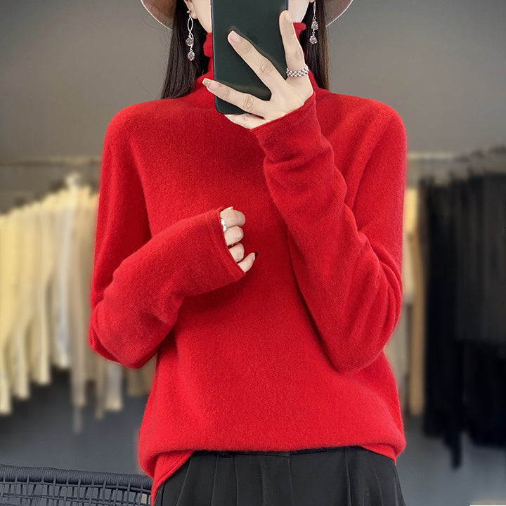Damen Weicher Feinstrick-Rollkragenpullover mit kaschmirähnlicher Haptik und verlängerten Bündchen Echoarchiv