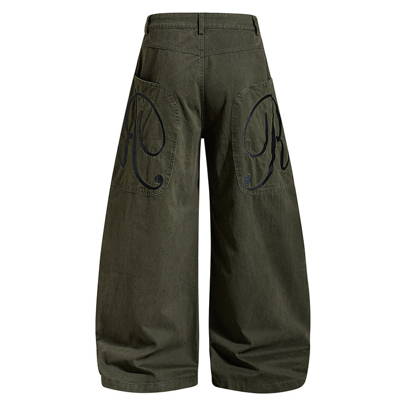 Damen Weite Denim-Palazzo-Hose mit Ballon-Saum und aufgesetzten Logotaschen Echoarchiv