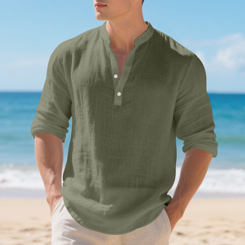 Herren Langarm-Henley-Shirt aus atmungsaktivem Baumwollmix mit modischem Knopfverschluss Echoarchiv