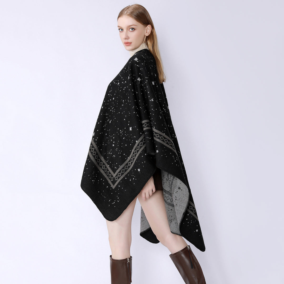 Damen Oversize-Umhangcape aus Wollmix mit zweifarbiger Wendestruktur – Montévia