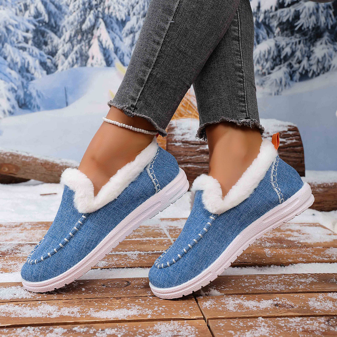 Damen Gefütterte Slip-On Mokassin‑Hausschuhe mit Teddyfutter, handgestepptem Vorderblatt und profilierter Gummisohle Echo Archiv