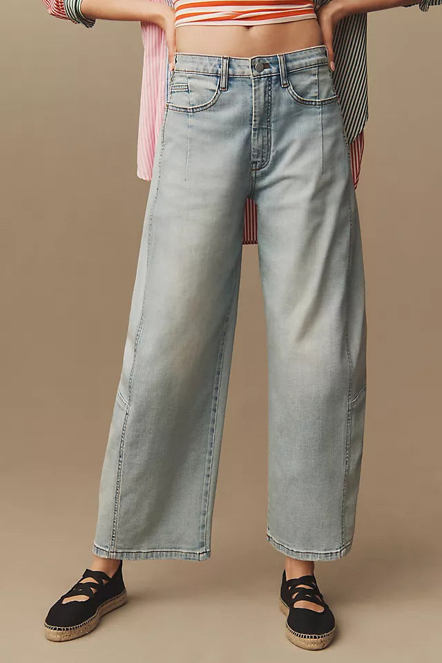 Damen nan hochgeschnittene weite Culotte-Jeans mit verkürzter Länge und dekorativen Nahtdetails Echo Archiv