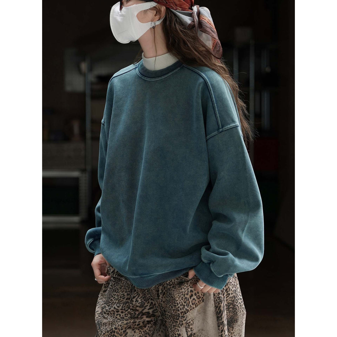 Damen Baumwoll-Mix Relax-Sweater mit ausgewaschener Oberfläche und Raglanärmeln Echoarchiv