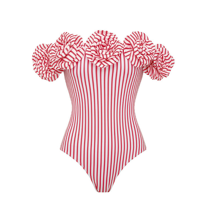 Damen Striped Bikini-Set mit eleganter Wickelbluse und modischem Rock Echo Archiv
