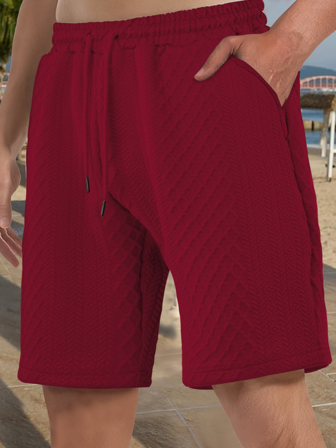 Herren nan strukturierte Strand-Bermuda aus Waffeljersey mit elastischem Kordelbund und schrägen Eingrifftaschen Echo Archiv