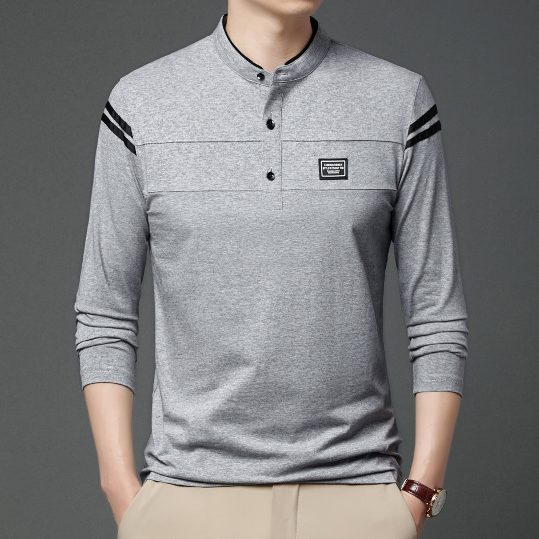 Herren Elegantes Langarm Polohemd mit modernem Kragen – Cavello