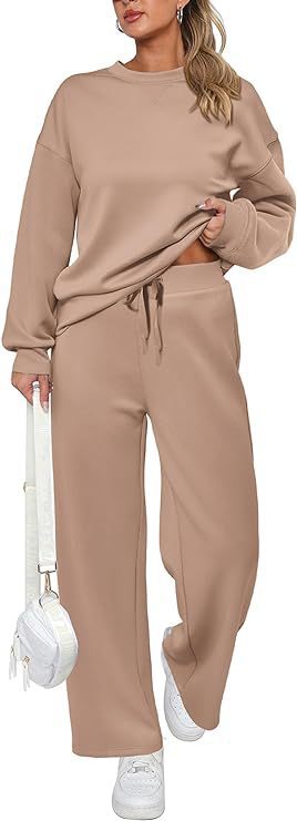 Damen zweiteiliges French-Terry Lounge-Set mit oversized Rundhals-Pullover und weitem Highwaist-Jogger – Avérine
