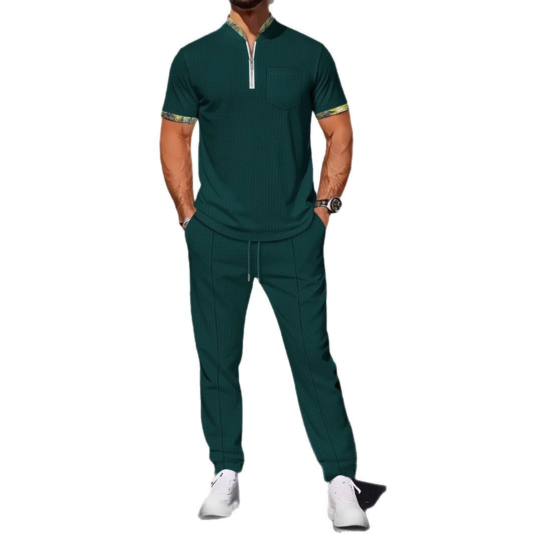 Herren elegantes Freizeit-Set mit modischem Stehkragen und Reißverschluss Echoarchiv
