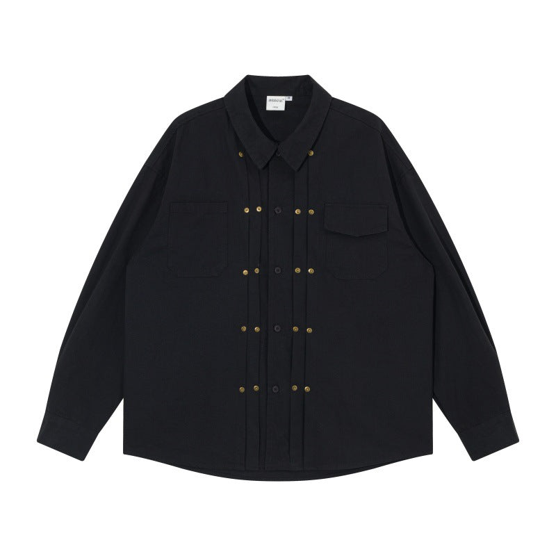 Herren Oversize-Hemdjacke im Workwear-Stil mit Ziersteppungen und Metallnieten Echoarchiv