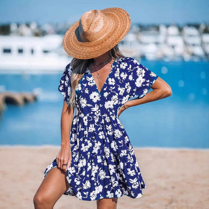 Damen verspieltes Sommerkleid mit V-Ausschnitt und luftigen Ärmeln Echo Archiv
