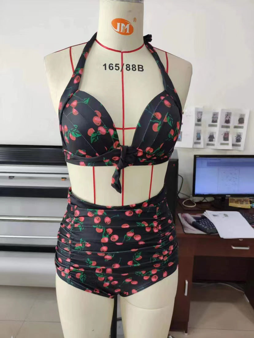 Damen Hoch tailliertes Bikini-Set mit floralem Design und Raffungen Echo Archiv