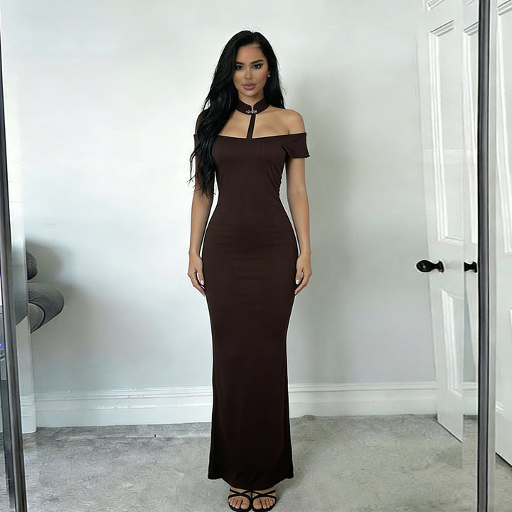Damen Off-Shoulder Maxikleid mit elegantem Choker Echo Archiv