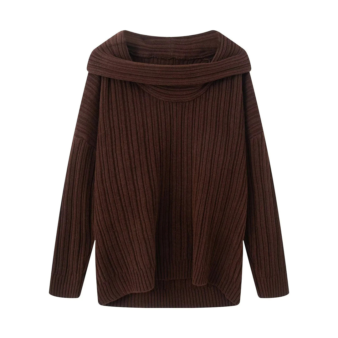 Damen nan Oversize-Rippstrick-Pullover mit weitem Rollkragen und überschnittener Schulter Echo Archiv