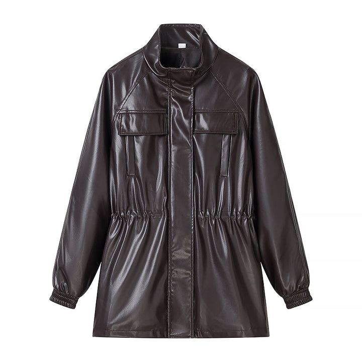 Damen Kunstleder-Parka mit Tunnelzugtaillen, Stehkragen und Pattentaschen Echo Archiv