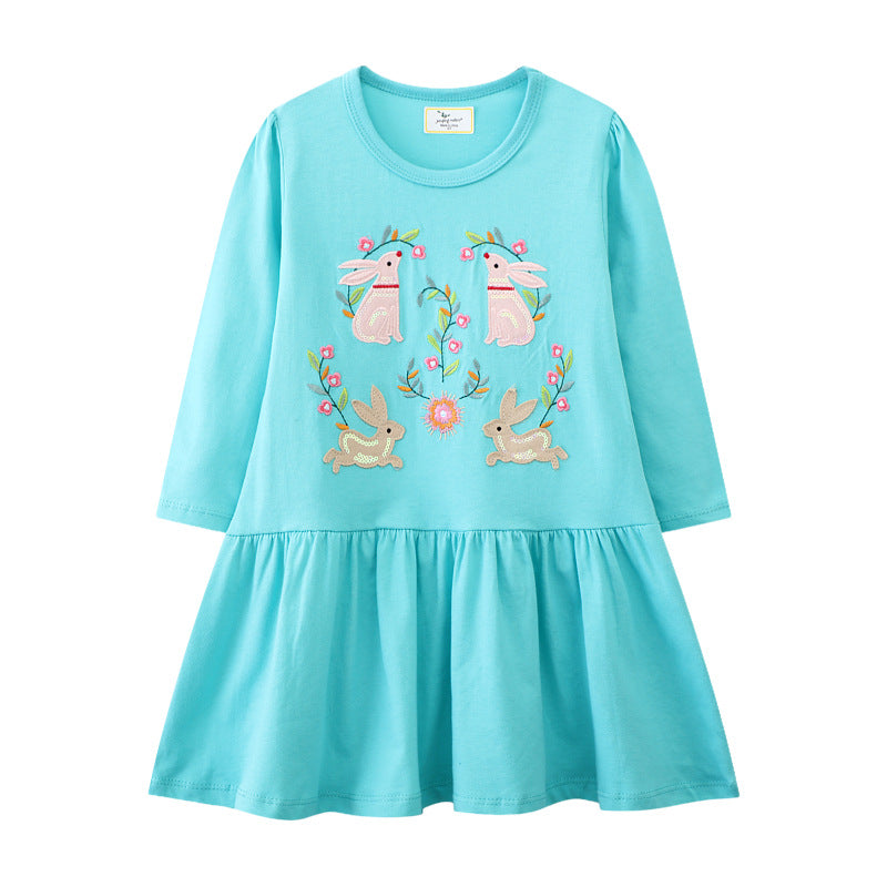 Mädchen Langarmkleid mit zauberhaften Hasen- und Blumenstickereien Echo Archiv
