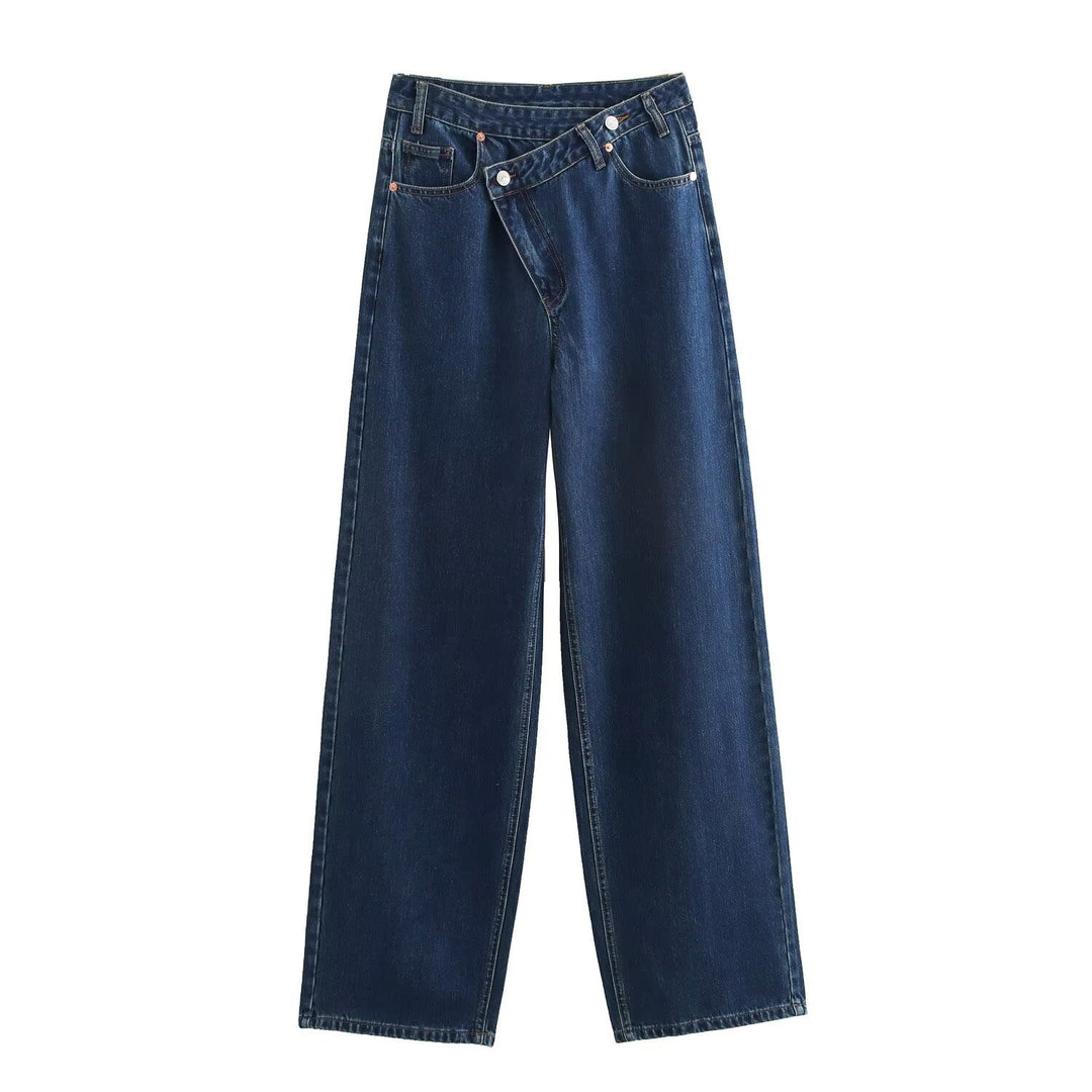 Damen weit geschnittene Jeans mit asymmetrischem Knopfverschluss und hohen Taillen Echo Archiv