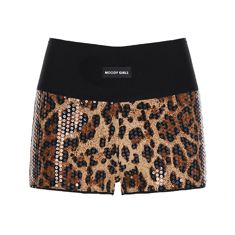 Damen Glitzernde Leoparden-Shorts mit elastischem Bund und stylischem Design Echo Archiv