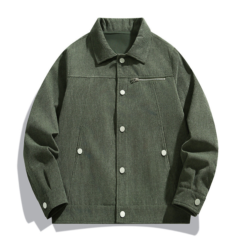 Herren Cord-Truckerjacke mit Reißverschluss-Brusttasche und Druckknopffront Echo Archiv