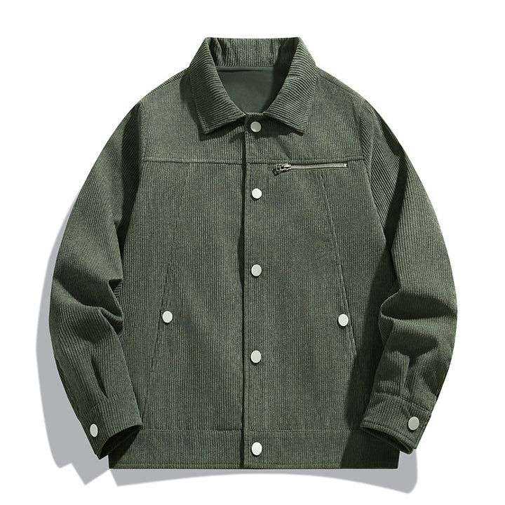 Herren Cord-Truckerjacke mit Reißverschluss-Brusttasche und Druckknopffront Echo Archiv