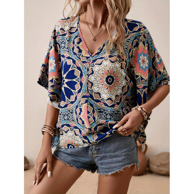 Damen Oversized Bluse mit kontrastvollem Blumenmuster Echo Archiv