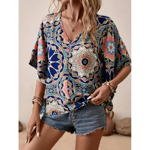 Damen Oversized Bluse mit kontrastvollem Blumenmuster Echo Archiv