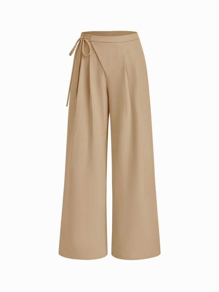 Damen Weite Nadelstreifen-Hose mit Wickel-Taille – Avélisse