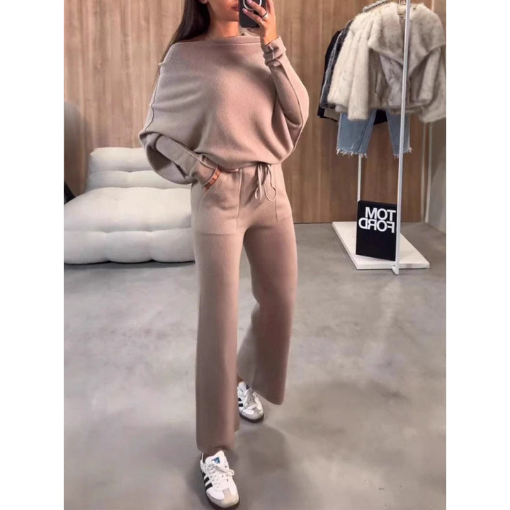 Damen Strick-Loungewear-Set mit Oversize-Schulter, weitem Bein und Kordelzug Echo Archiv