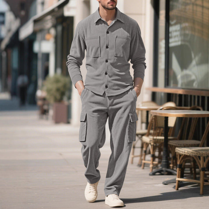 Herren nan geripptes Worker-Hemd mit Brusttaschen und entspannter Cargohose Echo Archiv