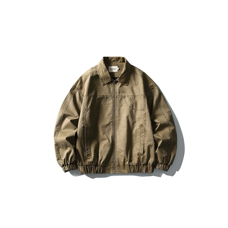 Unisex Boxy-Jeansblouson im Vintage-Washed-Look mit Reißverschluss und elastischem Saum Echoarchiv