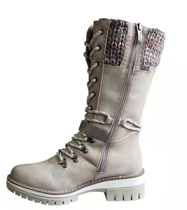 Damen nan hoher Schnürstiefel mit Strickbündchen, robuster Profilsohle und seitlichem Reißverschluss Echo Archiv