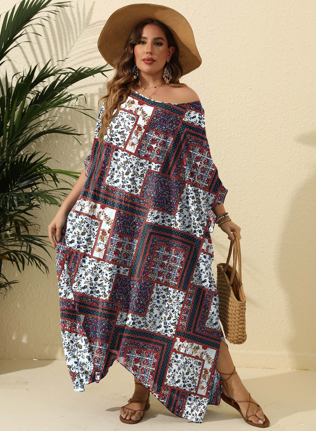 Damen luftiges Maxikleid mit farbenfrohem Patchwork-Design Echo Archiv