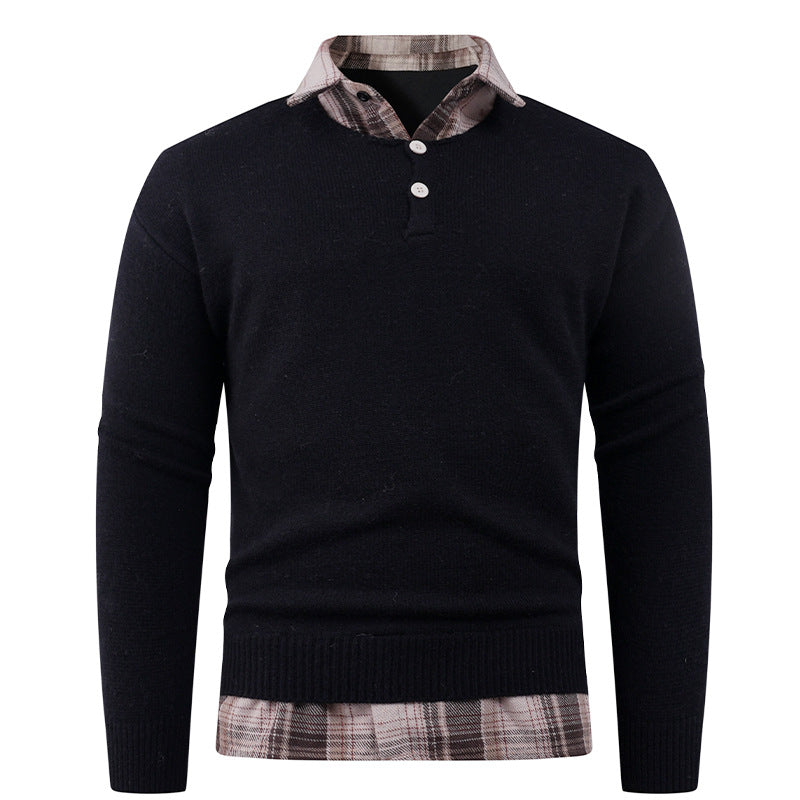 Herren Pullover mit integriertem Hemdkragen und Knopfdetails Echoarchiv