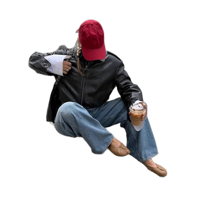 Damen Kurzblouson im Layering-Look aus Lederimitat mit überlangem Hemdärmel-Detail Echoarchiv