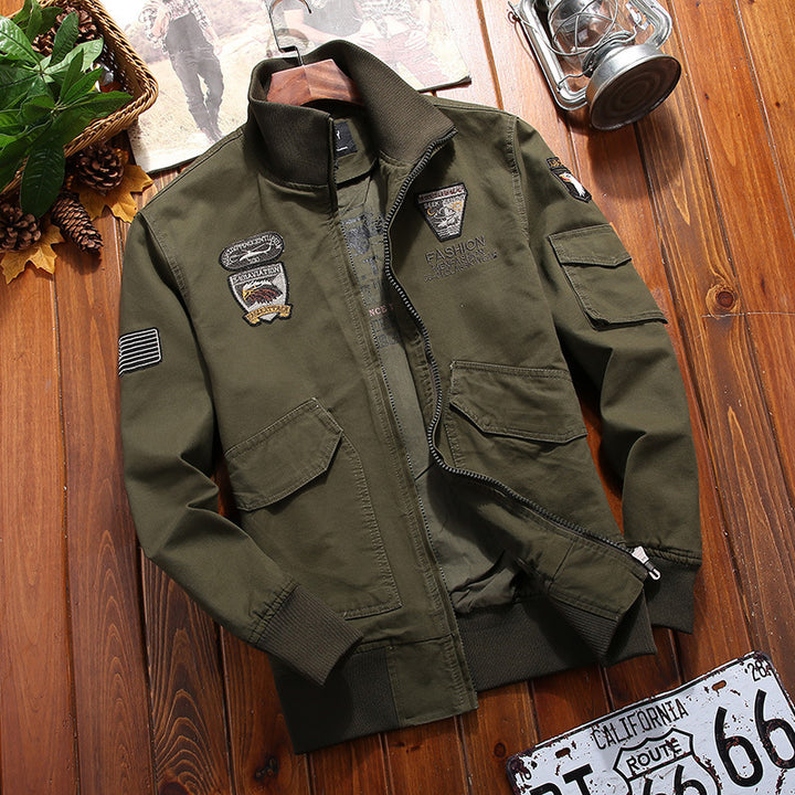 Herren Canvas-Pilotenblouson mit Stickpatches, Mehrfachtaschen und Rippenbündchen Echoarchiv