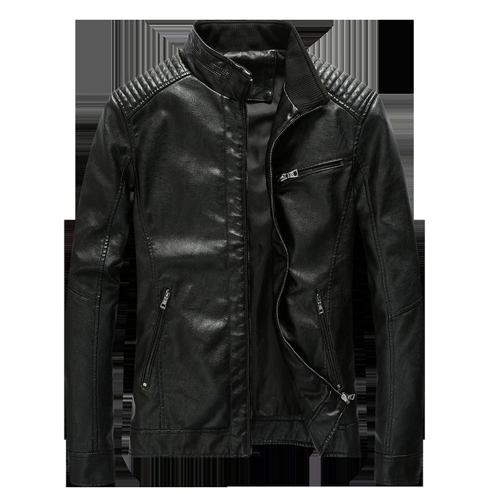 Herren Kunstleder-Bikerblouson mit gesteppter Schulterpartie und hohem Stehkragen – Taviero