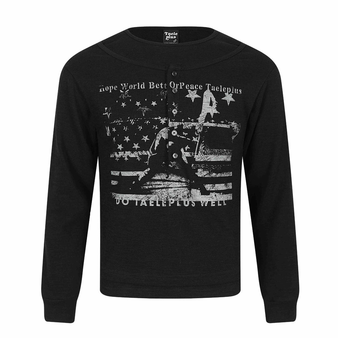 Herren Langärmeliges Henleyshirt mit vintage-Print und Knopfleiste Echoarchiv