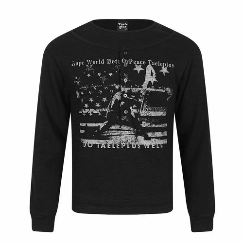Herren Langärmeliges Henleyshirt mit vintage-Print und Knopfleiste Echoarchiv