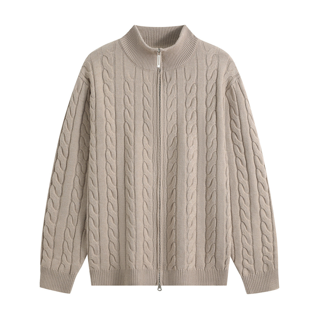 Herren Grobgestrickter Reißverschluss-Cardigan mit Zopfmuster, Stehkragen und Oversize-Schnitt Echoarchiv