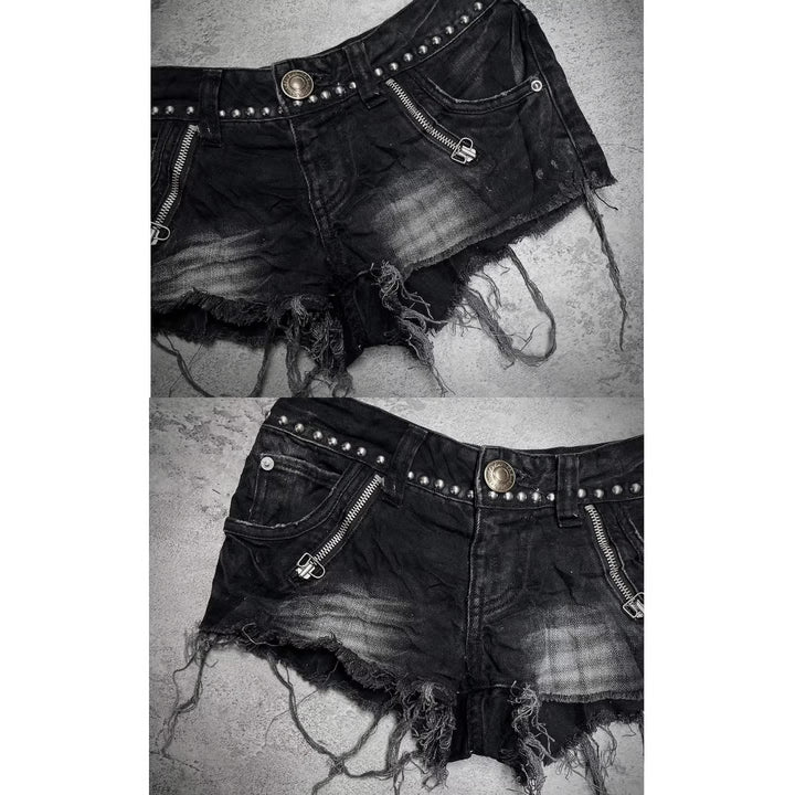 Damen Modische Destroyed Denim-Shorts mit Nieten Echo Archiv