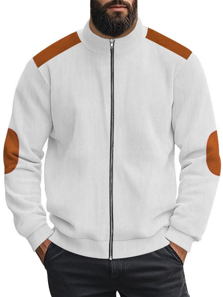 Herren Strickjacke mit modernen Lederakzenten und hoch geschlossenem Kragen Echoarchiv