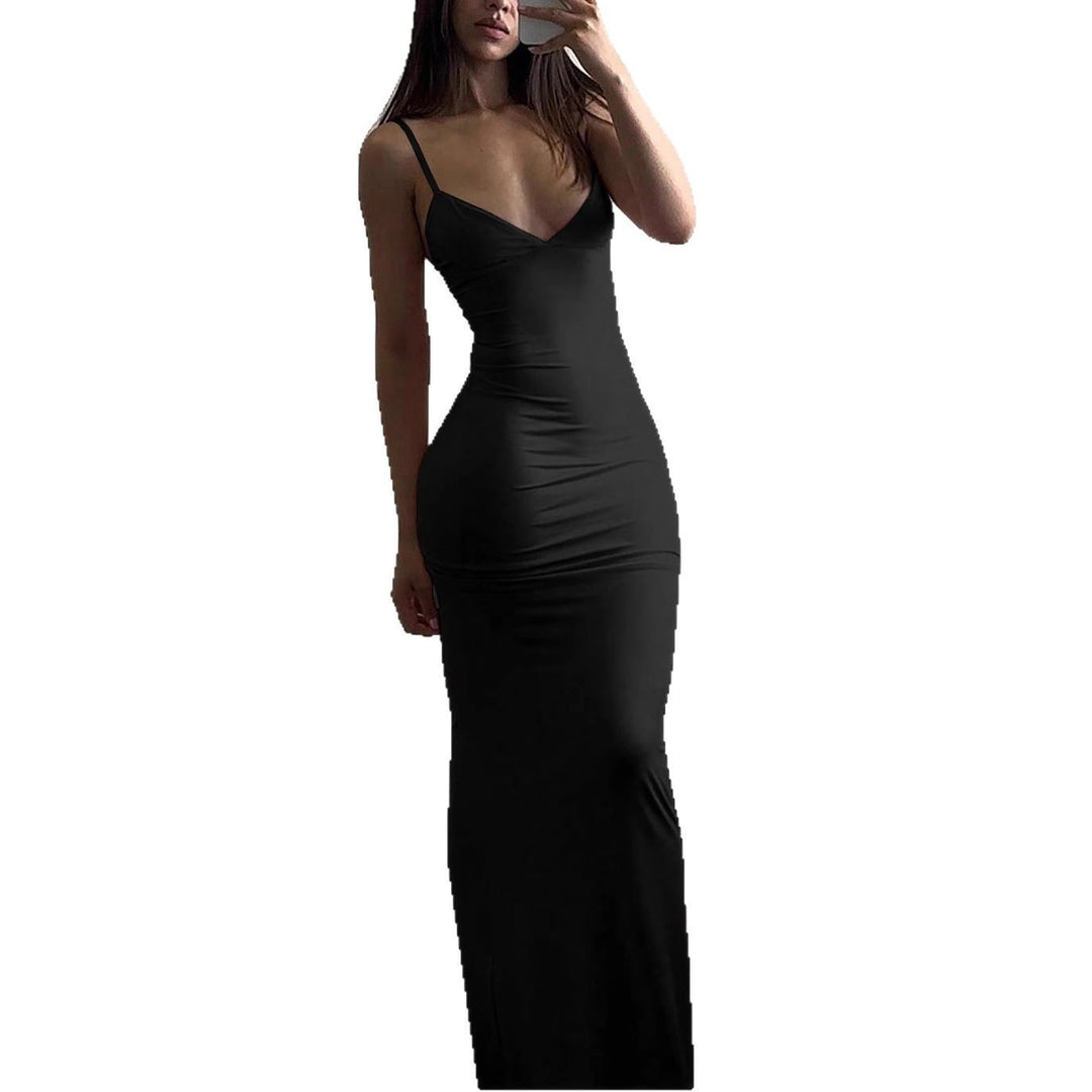 Damen Elegantes Etuikleid mit tiefem V-Ausschnitt und trägerlosem Design Echo Archiv