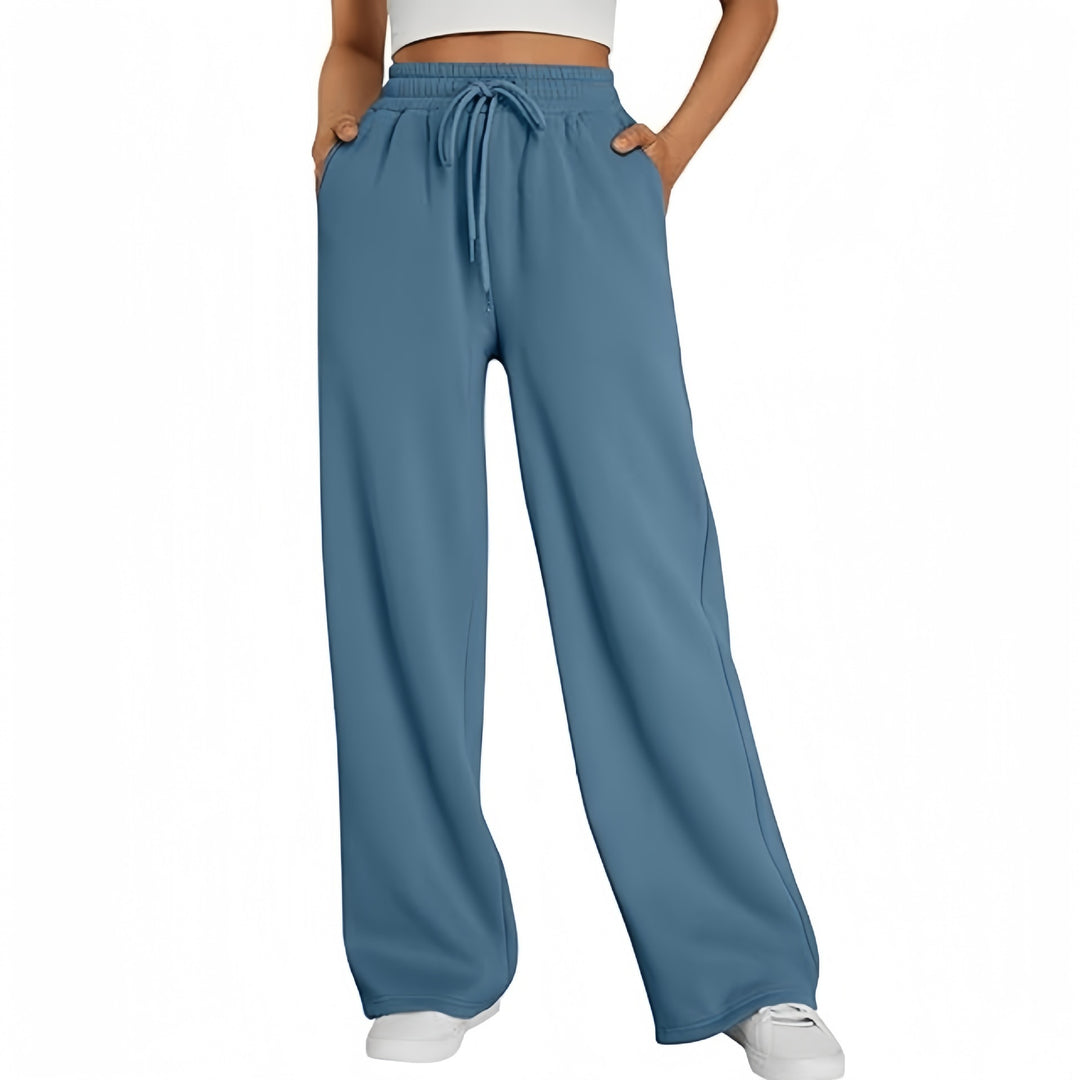 Damen Palazzo-Loungehose mit hoher Taille, elastischem Bund, Kordelzug und tiefen Seitentaschen – Avélisse